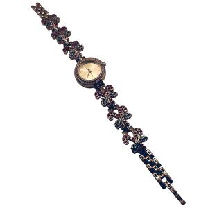Holiday Charm Bracelet Watch Rhinestone Christmas  Candy Cane Analog